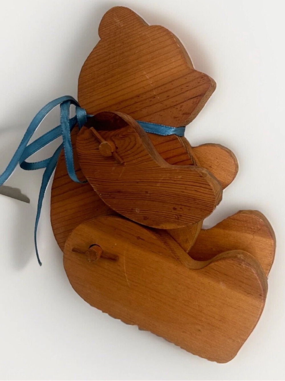 Wooden Bear Folk Art Sitting Wood Figure w Articulating Moving Arms Legs